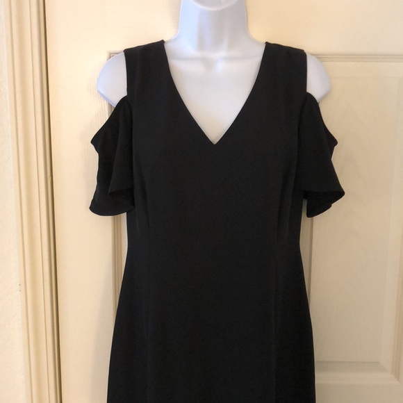 Calvin Klein Cold Shoulder Black V-Neck Dress - Picture 4 of 16